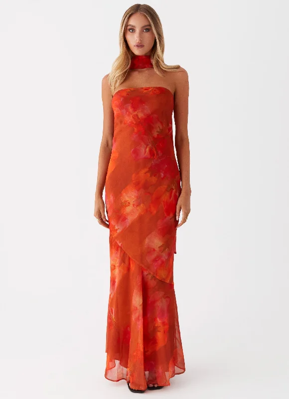 Maxi Dresses in Matte Velvet -Under The Pagoda Maxi Dress - Amber