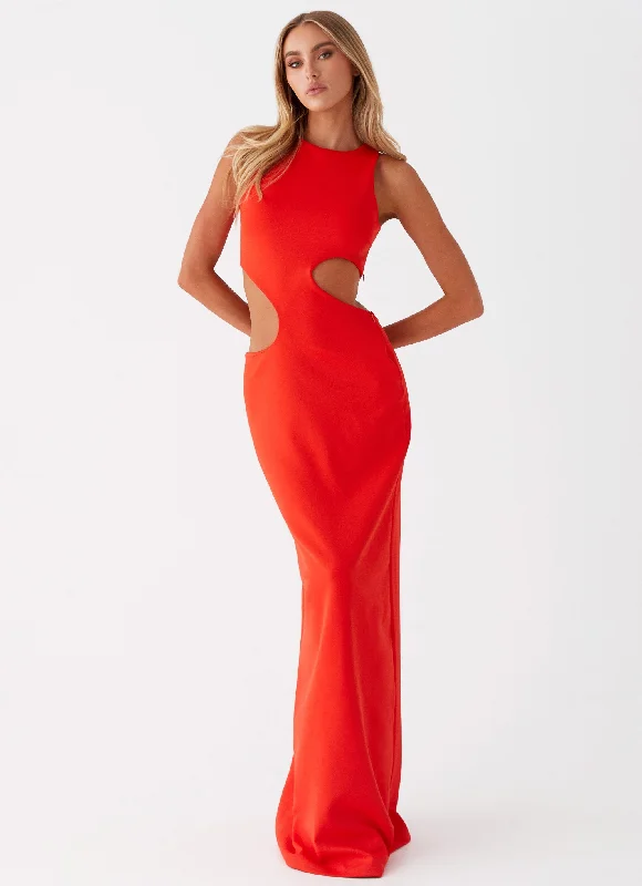 Maxi Dresses in Pure Velvet -Vaeloria Maxi Dress - Red