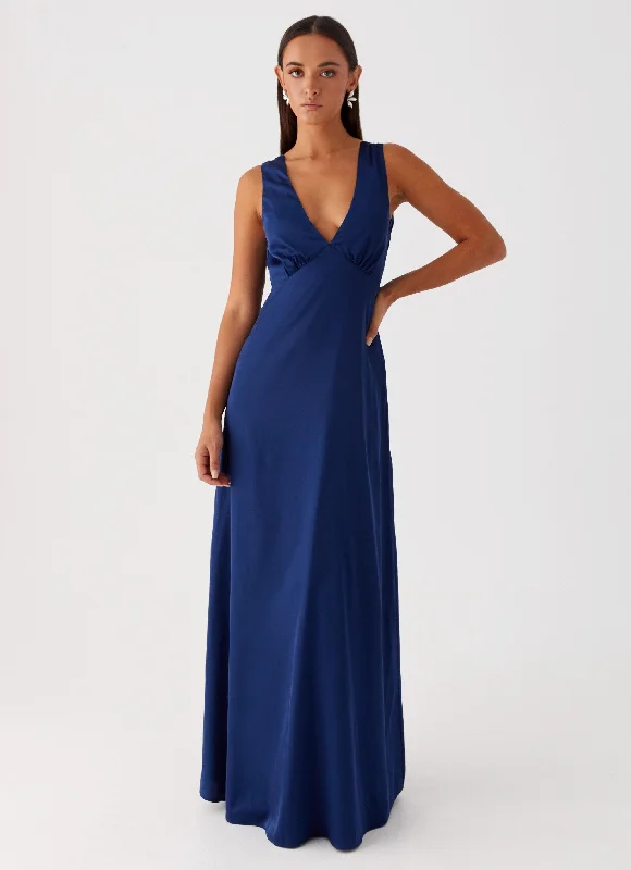 Maxi Dresses for Short Trip -Winnie Cowl Back Maxi Dress - Navy