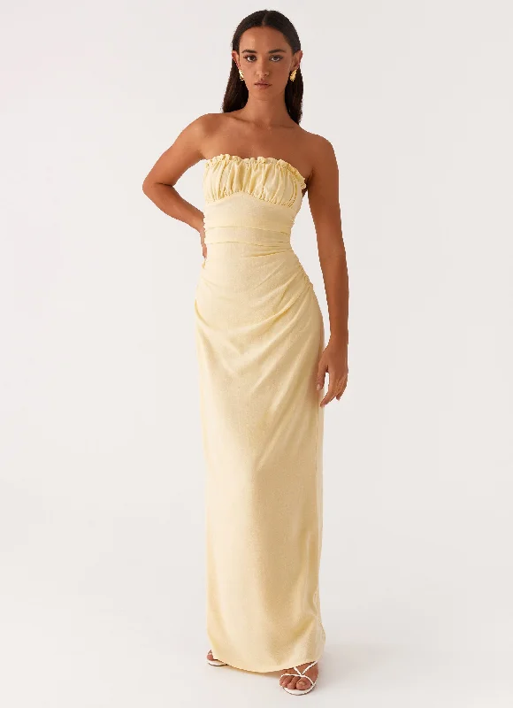 Maxi Dresses in Soft Suede -Xena Gathered Maxi Dress - Yellow