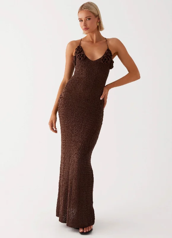 Maxi Dresses with Cross Edge -Zara Rose Crochet Maxi Dress - Chocolate