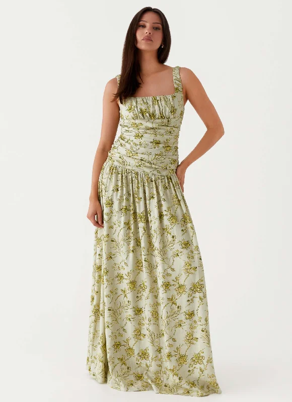 Maxi Dresses for Summer Vacation -Zinna Linen Maxi Dress - Sage Floral